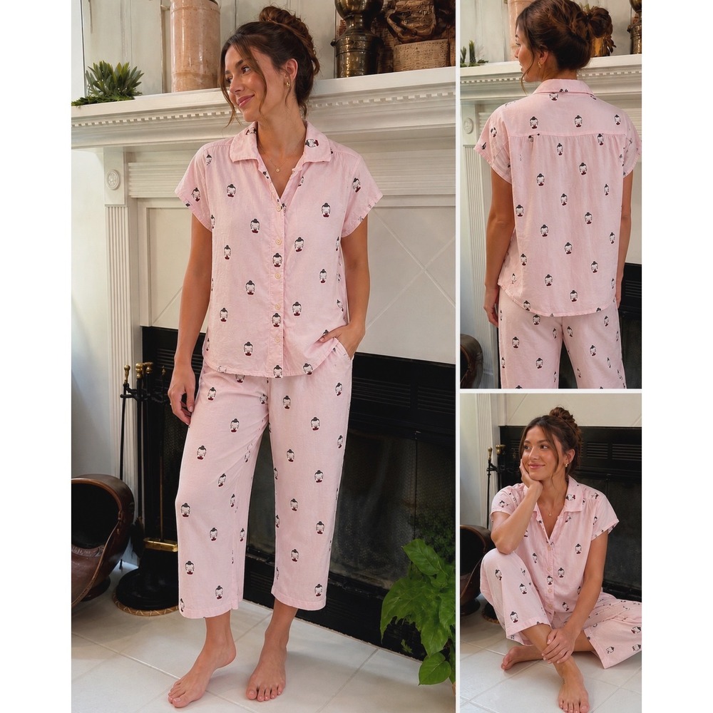 The Cat's Pajamas Pink Buddha Striped Cotton Pajama Set‎ XS  Pima Cotton Novelty